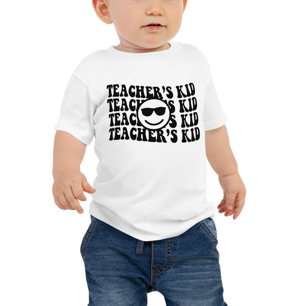 teacher's kid (black text) baby tee