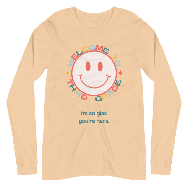 welcome to third grade smiley long sleeve tee