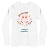 welcome to first grade smiley long sleeve tee