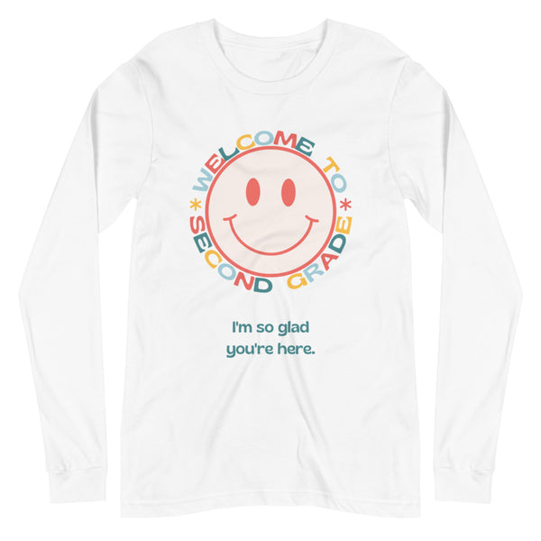 welcome to second grade smiley long sleeve tee